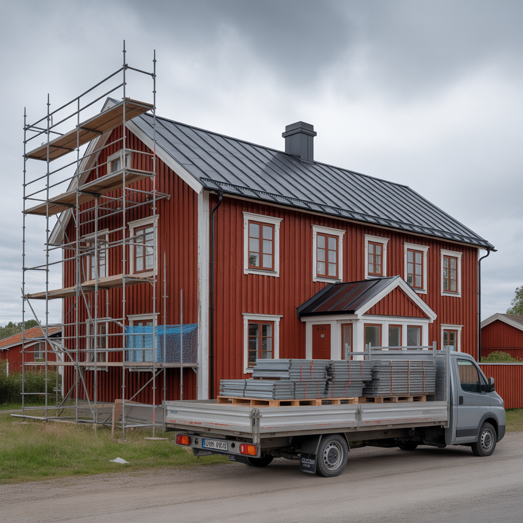 kostnad for byggstallning vid fasad hyra leverans montering